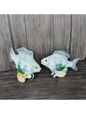 Vintage 1992 Fitz and Floyd Fish Market Salt and Pepper Shakers, Ceramic White